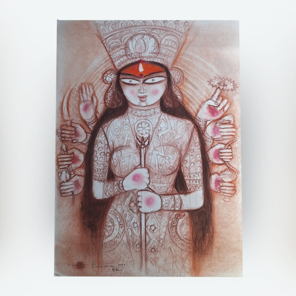 Durga paintings painted by Indian contemporary artist Partha Bhattacharjee