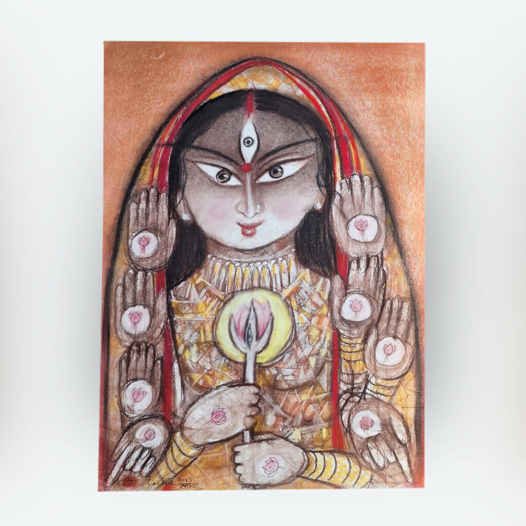Painting of goddess Durga by Indian contemporary artist Partha Bhattacharjee