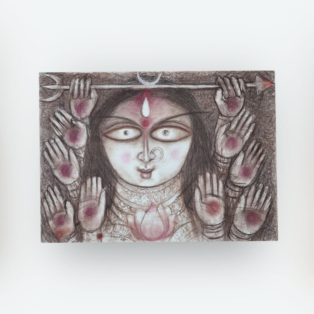 Durga painting by Indian contemporary artist Partha Bhattacharjee