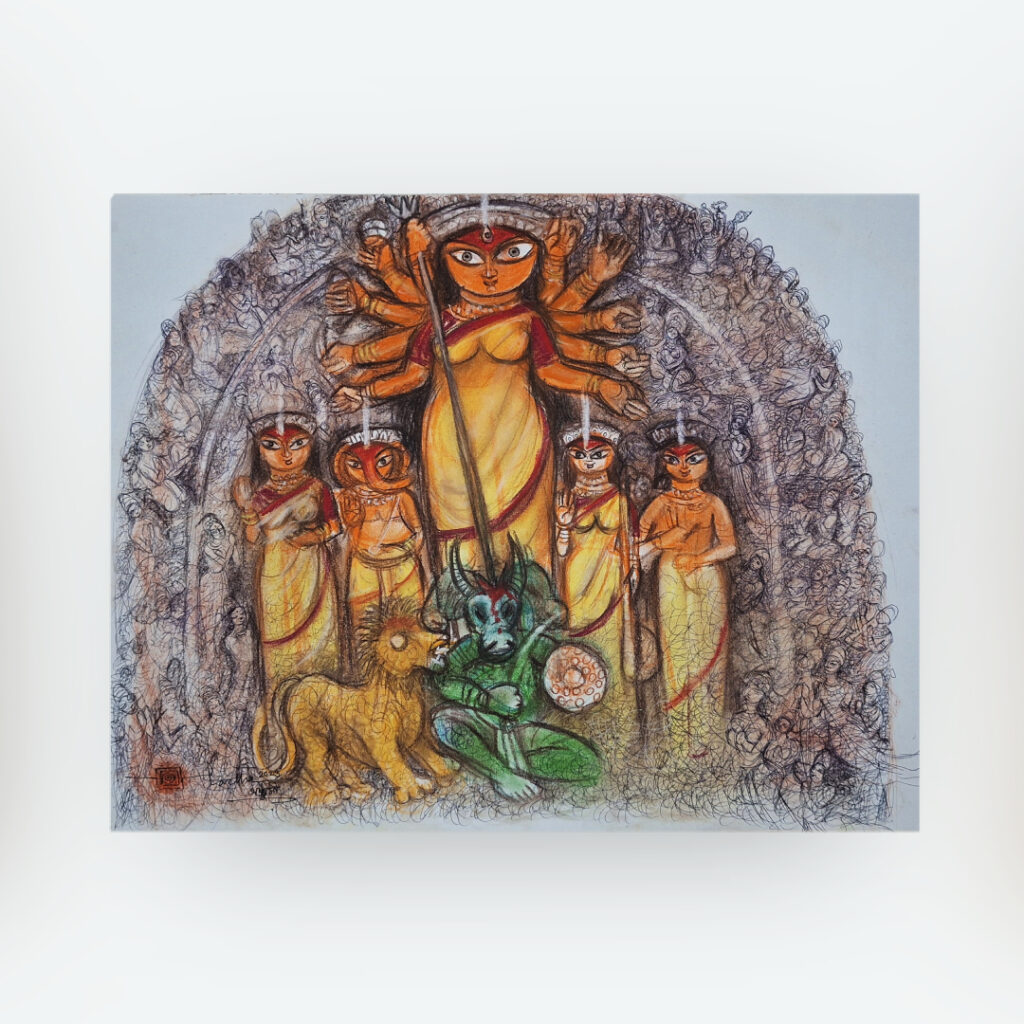 Durga painting by contemporary late artist Partha Bhattacharjee